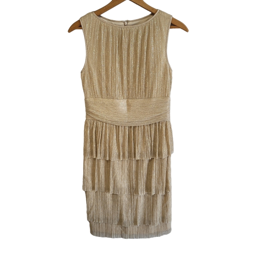 Maggy London Gold Sleeveless Dress Size 4 Party Cocktail Flapper Festive Girly